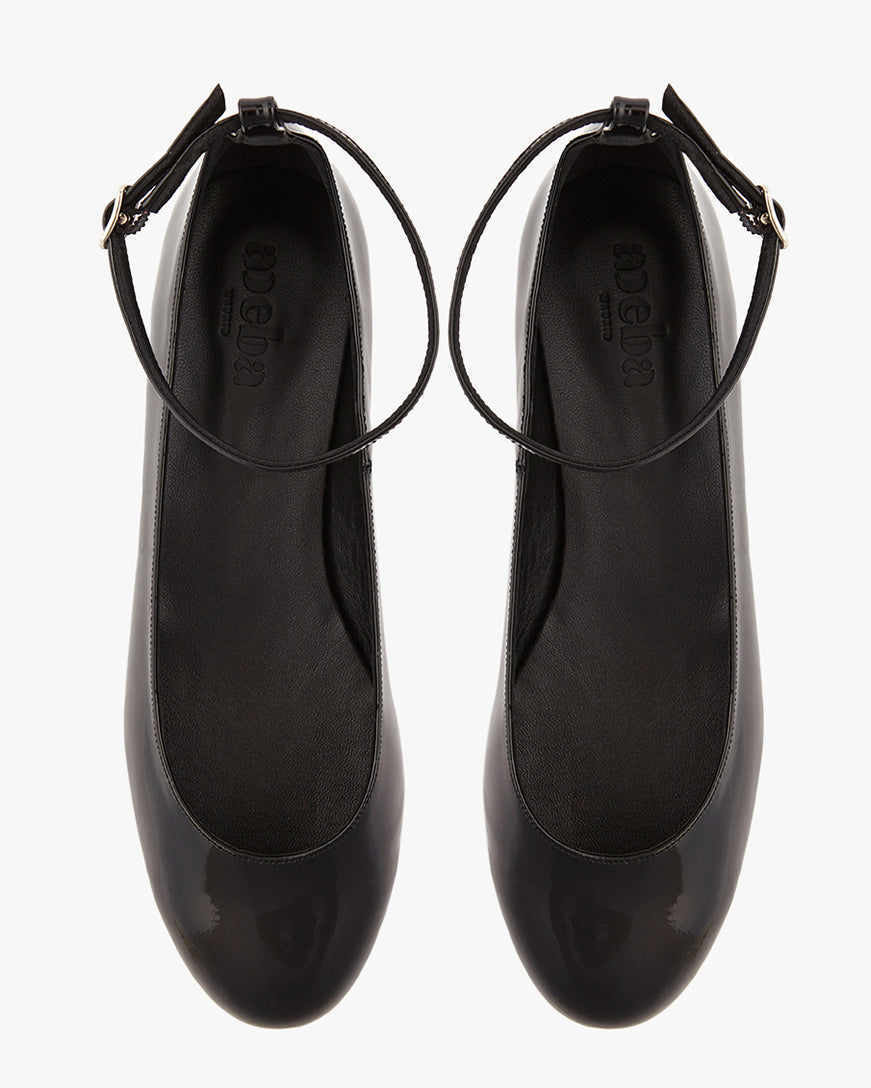 ▷ Adeba Black patent leather ballet flats with ankle strap Dance
